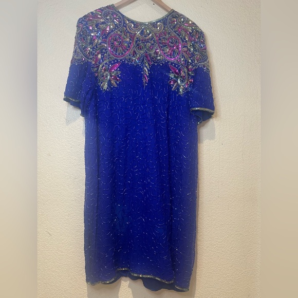 Laurence Kazar Dresses & Skirts - Laurence Kazar Royal Blue Silk Beaded Gown